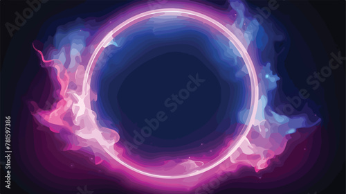 Neon luminous ring frame with cloud or smoke and tw photo
