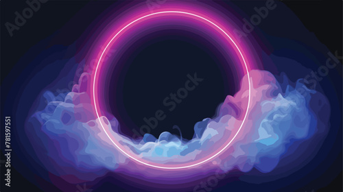 Neon luminous ring frame with cloud or smoke and tw