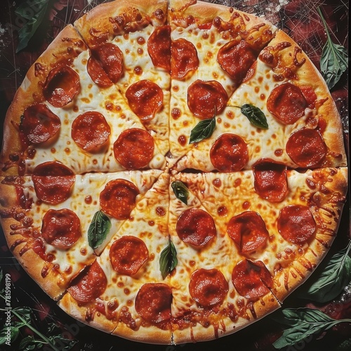 delicious pizza with salami and mozzarella close-up
