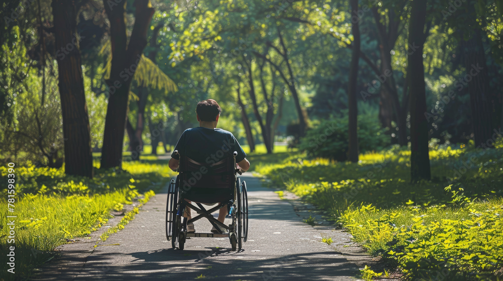 Strength in Solitude: Wheelchair User in the Park. Generative AI Strength in Solitude: Wheelchair User in the Park. Generative AI