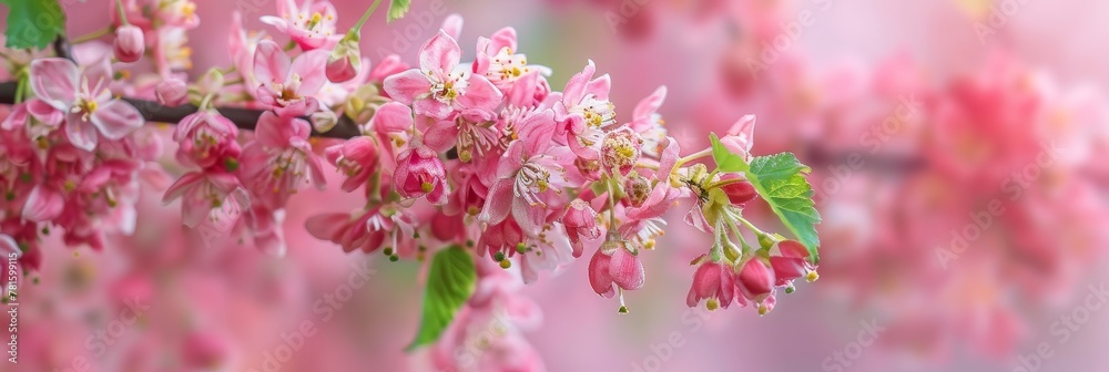 Spring Unfolds in the Cascading Blooms of the Flowering Currant: A Detailed Close-Up View Spring Unfolds in the Cascading Blooms of the Flowering Currant: A Detailed Close-Up View