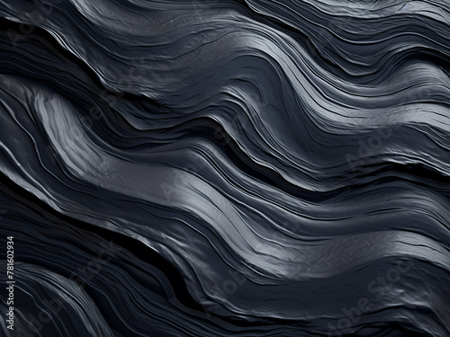 Glossy black stone's surface depicted in 3D forms wavy patterns