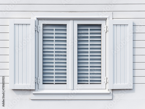 Texture-rich white wood shutters against a clean background