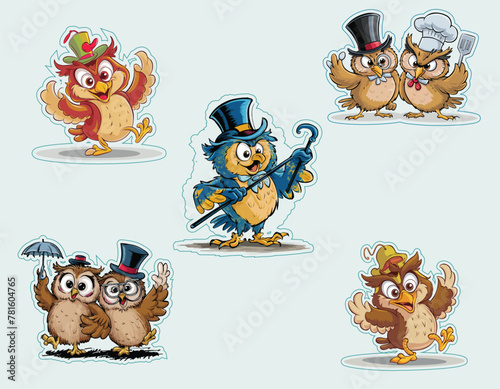 Cute funny birds sticker sets, hen and cock funny stickers 