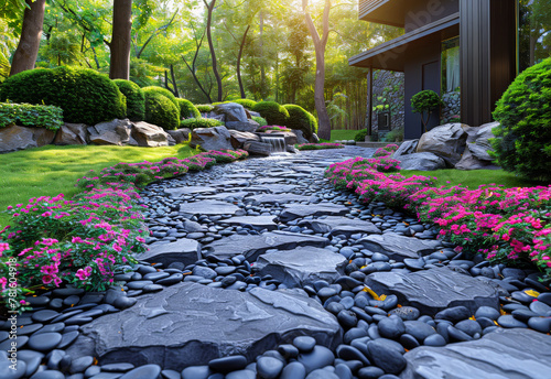 The rock garden and beautiful flower in the park photo