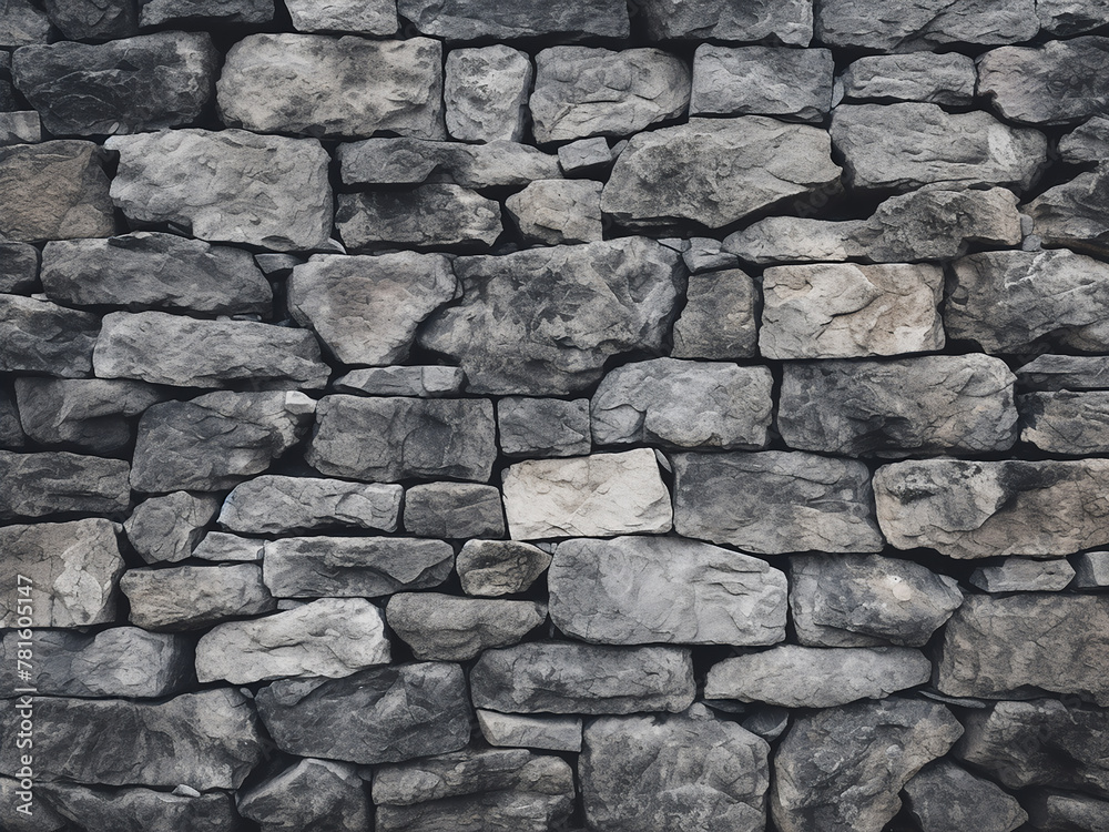 Stone wall exhibits gray hue with mottled shadows