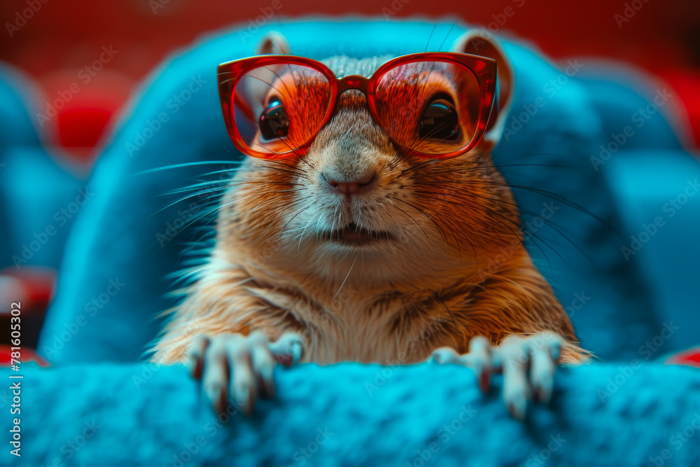 Squirrel is wearing glasses and looking at the camera Squirrel is wearing glasses and looking at the camera