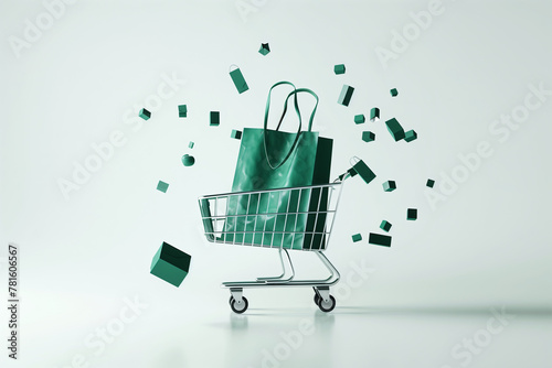 Shopping Cart With Green Bag photo