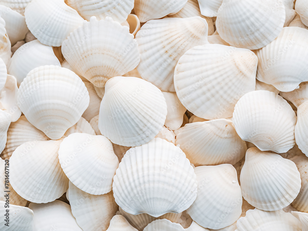 Close-up of a white seashell showcases its texture