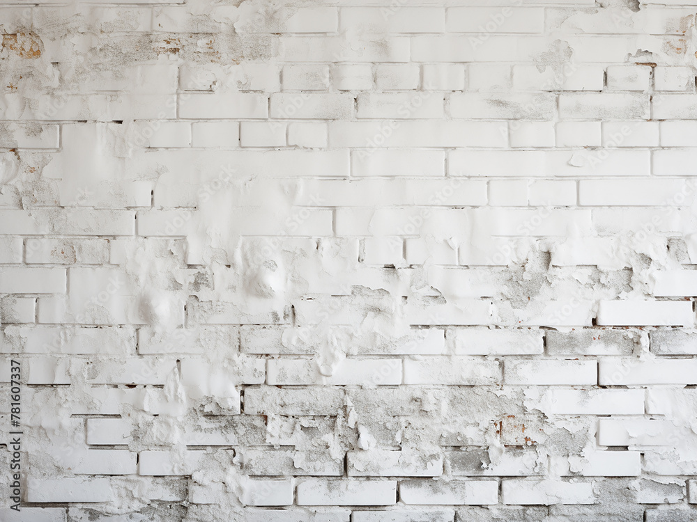 Fototapeta premium Charming backdrop features an old white painted brick wall