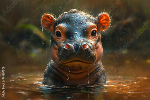 Baby hippo in the water. A baby hippopotamus © Анна Терелюк