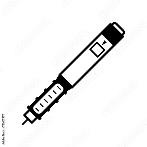 Insulin injection pen icon. Black flat sign for mobile concept and web design. Diabetic syringe outline icon. Symbol, logo illustration. Vector graphics isolated on white