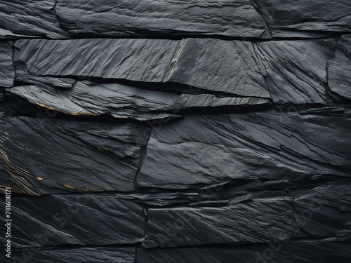 Intricate texture characterizes the black slate stone background