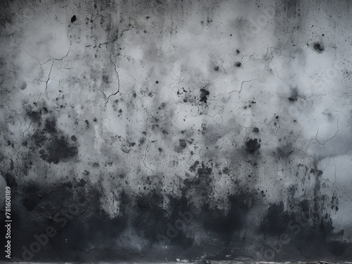 The concrete wall's background is marred by black soot photo