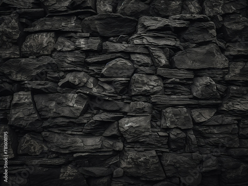 Rough stone wall background marred by black smears photo