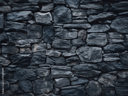 The rough stone wall is tainted with black smears