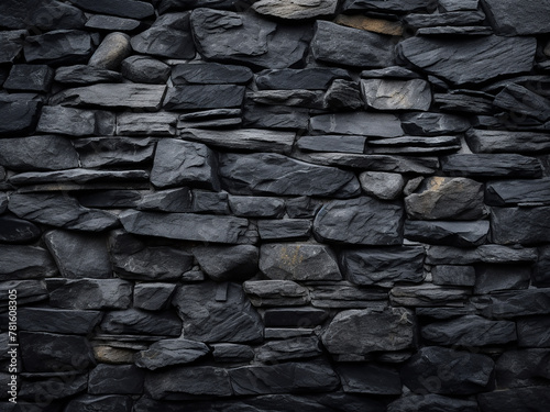 Abstract background of black stone wall texture for black and white design