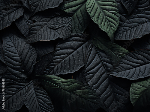 Detailed close-up reveals black textured background adorned with leaf pattern