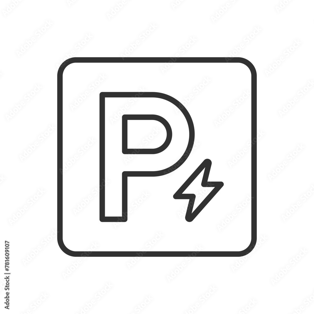 Parking for electric cars, linear icon. Electric car charging car parking. Line with editable stroke Parking for electric cars, linear icon. Electric car charging car parking. Line with editable stroke