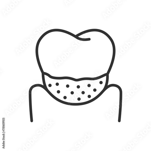 Plaque on a tooth, linear icon, dental calculus. Line with editable stroke