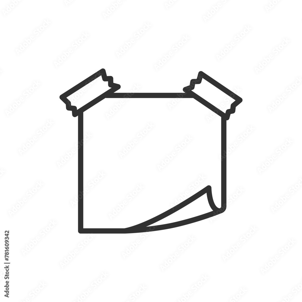 Sheet glued on with scotch tape, linear icon. Note. Line with editable stroke Sheet glued on with scotch tape, linear icon. Note. Line with editable stroke