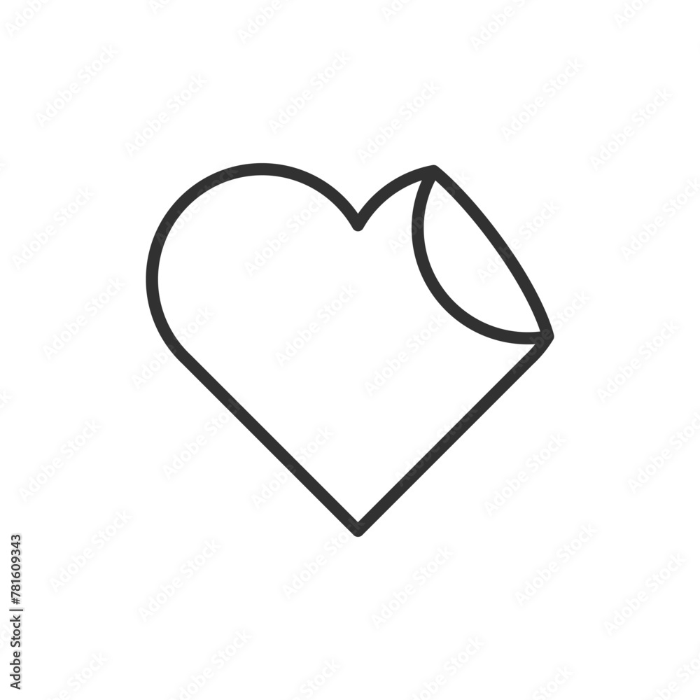 A heart with a curved edge, linear icon. Sticker, paper. Line with editable stroke A heart with a curved edge, linear icon. Sticker, paper. Line with editable stroke