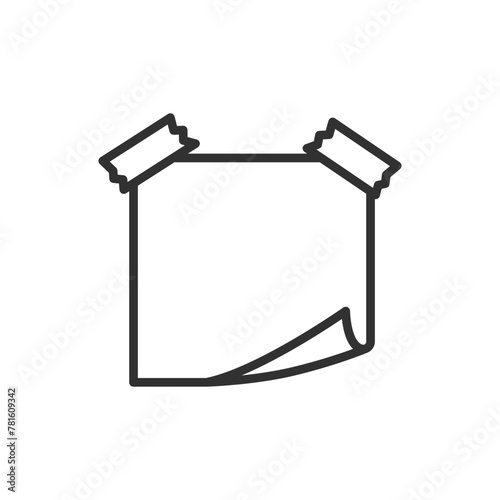 Sheet glued on with scotch tape, linear icon. Note. Line with editable stroke