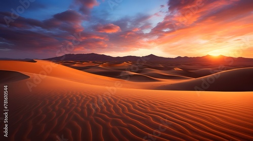 Sand dunes at sunset in the Sahara desert, Morocco, Africa © A