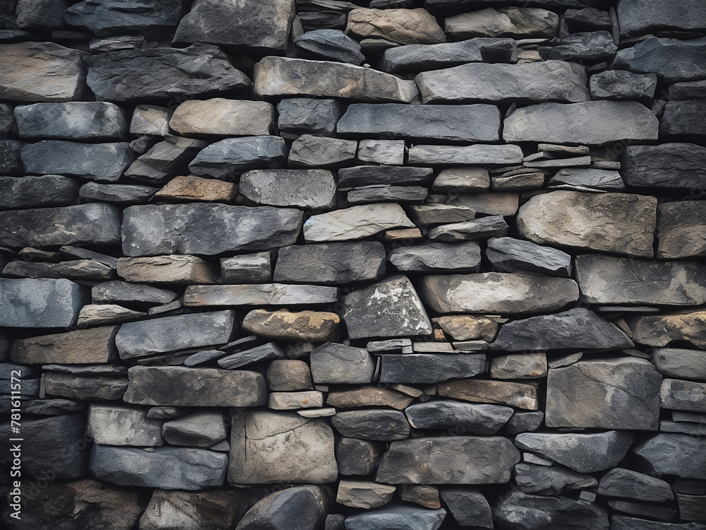 Detailed close-up of a textured stone wall, weathered and dry