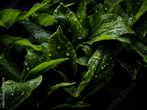 Black tea leaves showcase intricate details of green mold in macro photography photo