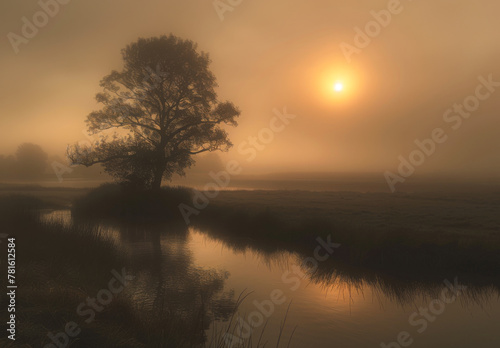Tree and river in the morning mist © Анна Терелюк