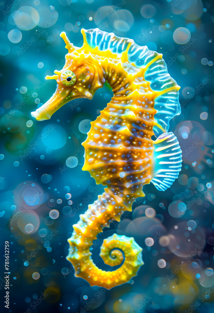 Sea horse swimming in the water at the bottom of the sea
