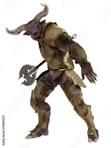 3D rendered minotaur knight isolated on transparent background
