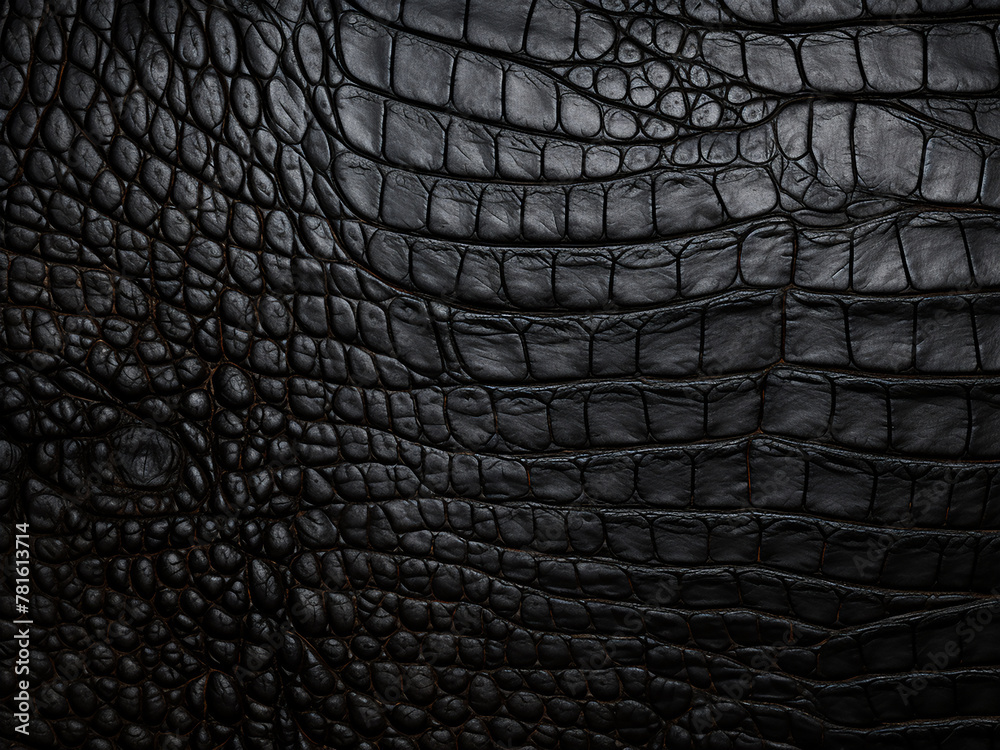 Dark crocodile leather texture on a black background Dark crocodile leather texture on a black background