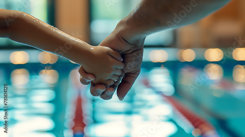 Parental Care by the Pool: Holding Hands with a Little Child