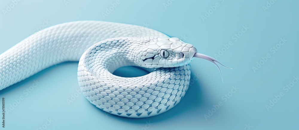 Fototapeta premium A white snake with a cybernetic eye against a blue background