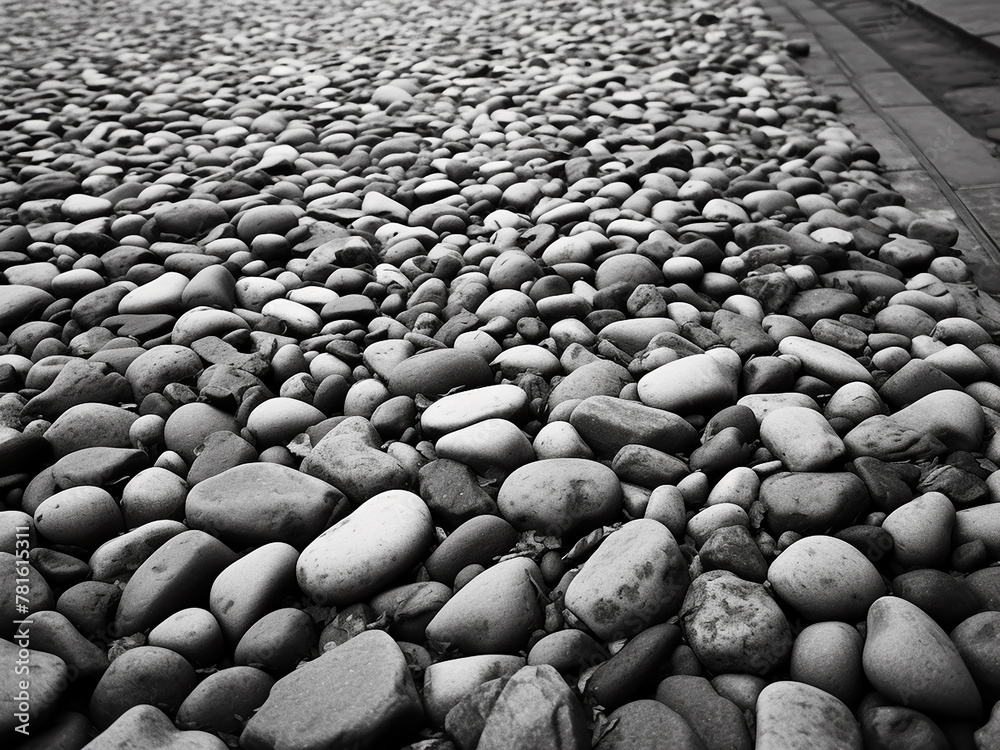Uneven natural stones pave a European city pavement Uneven natural stones pave a European city pavement