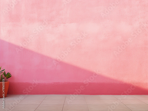 The pink wall boasts a gradient with rough texture and sharp focus