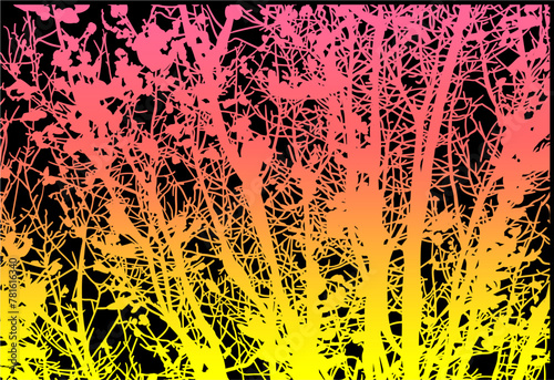 silueta arbol, arbusto, hojas, ramas, otoño, ilustracion, bosques, naturaleza, sequia, atmosfera