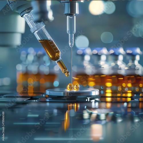 Laboratory glassware containing chemical liquid, 3d rendering toned image