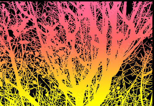silueta arbol, arbusto, hojas, ramas, otoño, ilustracion, bosques, naturaleza, sequia, atmosfera