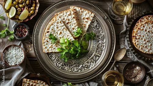 Jewish holiday Passover concept with matzah