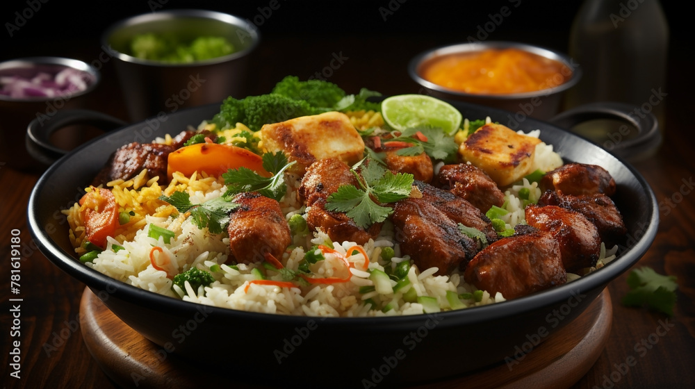 Delicious Briyani bowl with meat, vegetables and egg Delicious Briyani bowl with meat, vegetables and egg