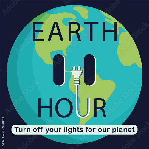 Save the earth with switch off the light for 1 hour to save energy Earth hour. Vector illustration.