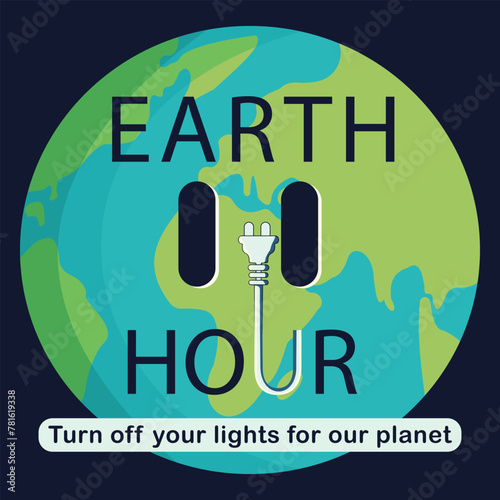 Save the earth with switch off the light for 1 hour to save energy Earth hour. Vector illustration.