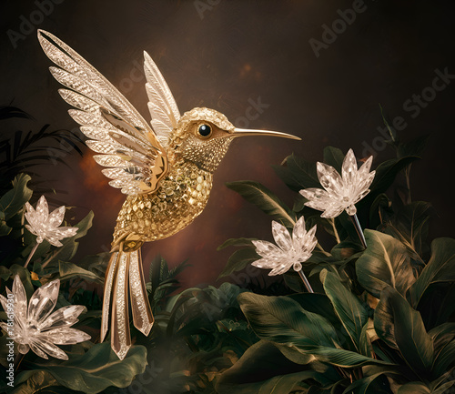 beautiful crystal jewelry hummingbird for branding and design. digital artwork.  Ai generated photo