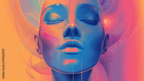 Harmonious vector face with balanced proportions and soothing colors, emanating a sense of harmony and serenity. photo
