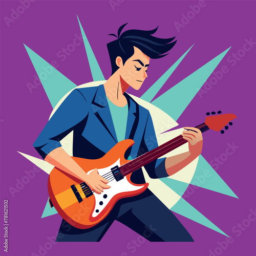 Fantastic guitarist musician full color vector art 
