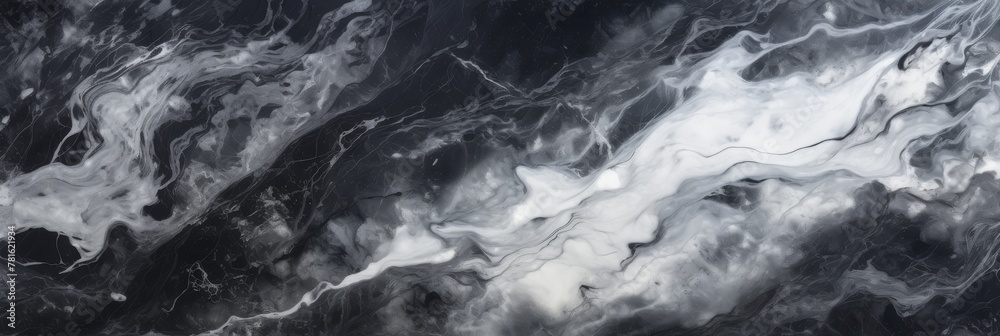Luxurious Marble Texture With Swirling White Veins On Black Background. Generative AI Luxurious Marble Texture With Swirling White Veins On Black Background. Generative AI