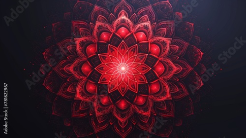 Mandala card. Modern background. Red card or invitation. Geometric circle element. © DZMITRY